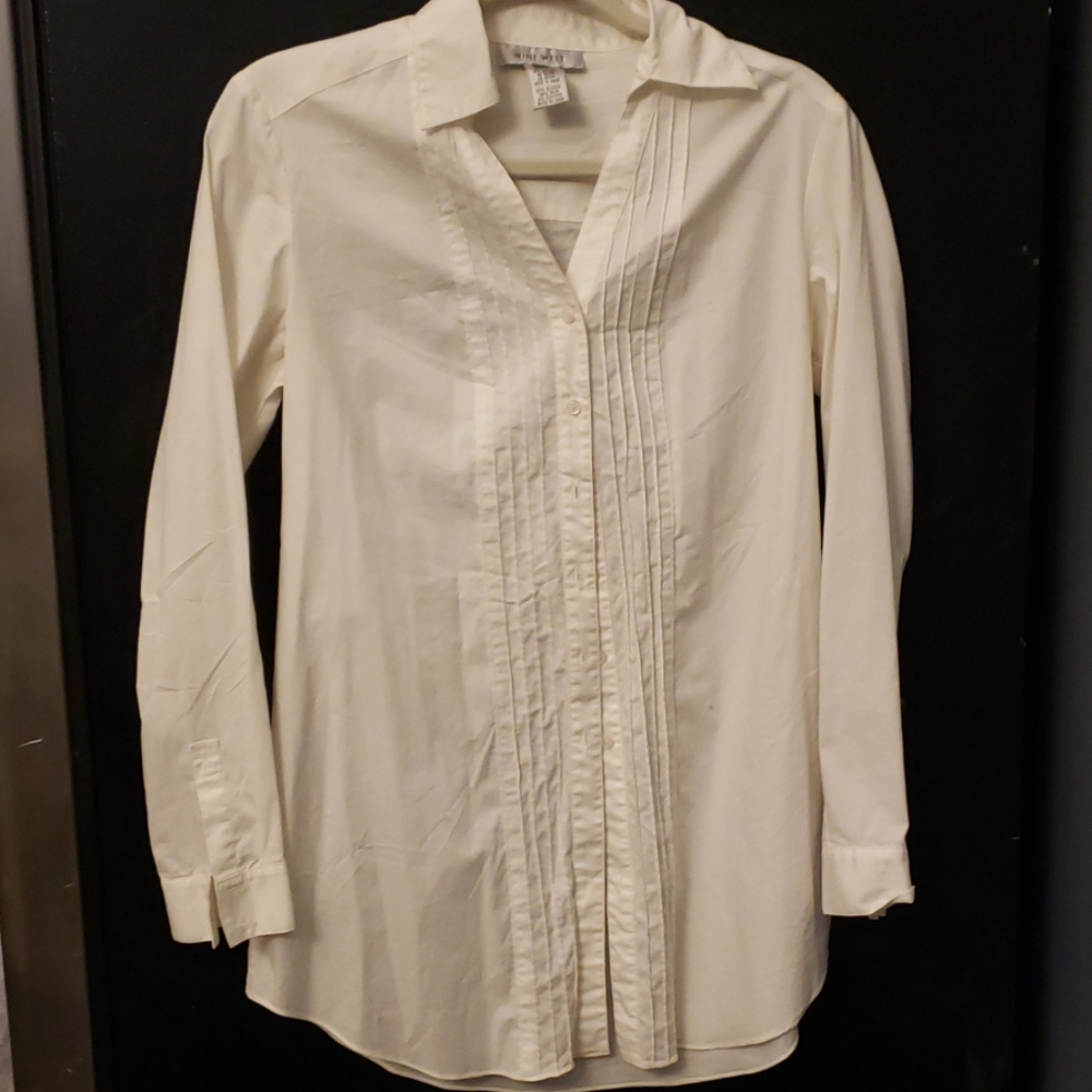 Nine West Pleated Front Long Button Up